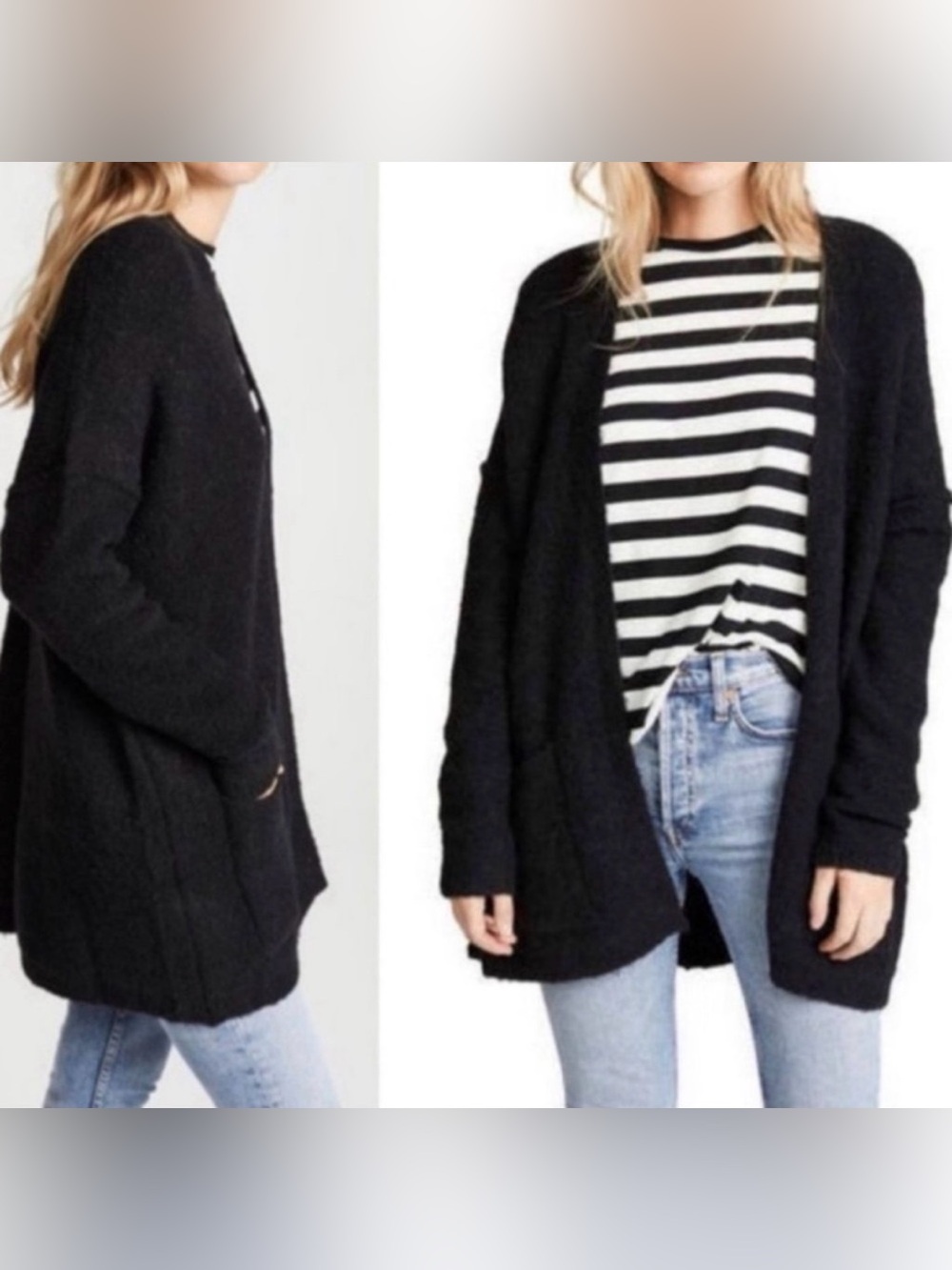Free People Phantom Wool Mohair Blend Cardigan Sweater Black Medium